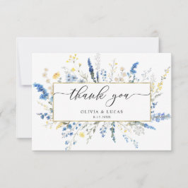 Blue Dainty Wild Blume Gold Rahmen Rustikale Hochz Dankeskarte