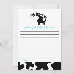 Blue Dairy Cow Bow Baby shower Conseils Cartes
