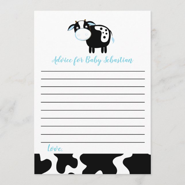 Blue Dairy Cow Bow Baby shower Conseils Cartes (Devant)
