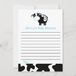 Blue Dairy Cow Boy Baby Shower Advice Cards Hinweiskarte
