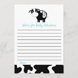 Blue Dairy Cow Boy Baby Shower Advice Cards Hinweiskarte