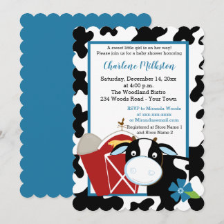 Blue Dairy Cow Boy Baby shower Invitation Die Cut