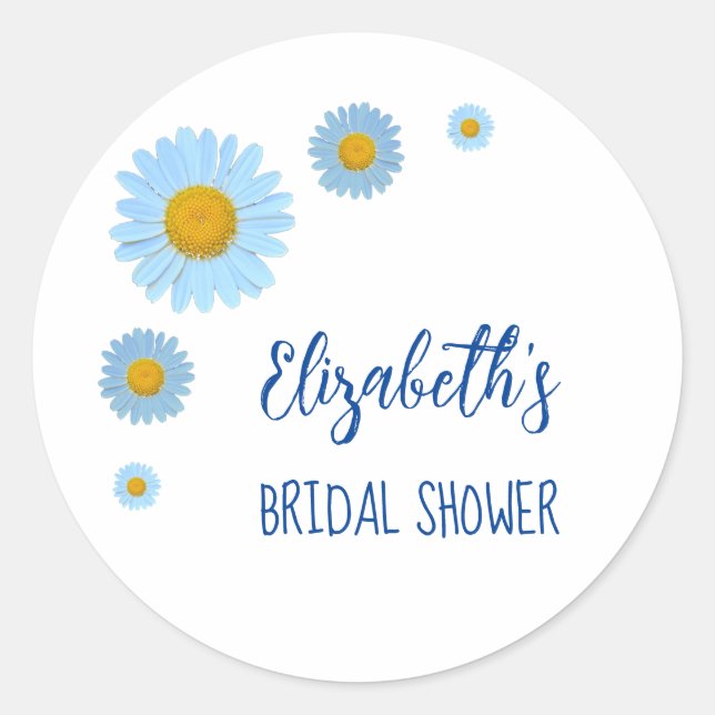 Blue Daisies Floral Brautparty Runder Aufkleber (Vorderseite)
