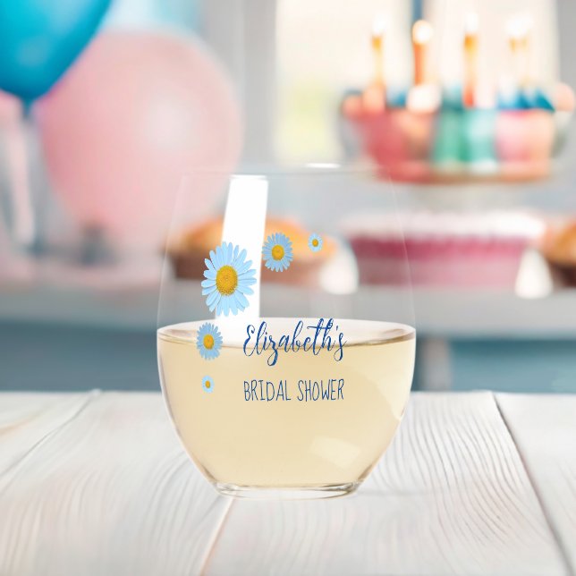 Blue Daisies Floral Brautparty Weinglas Ohne Stiel (Insitu (Baby Party))