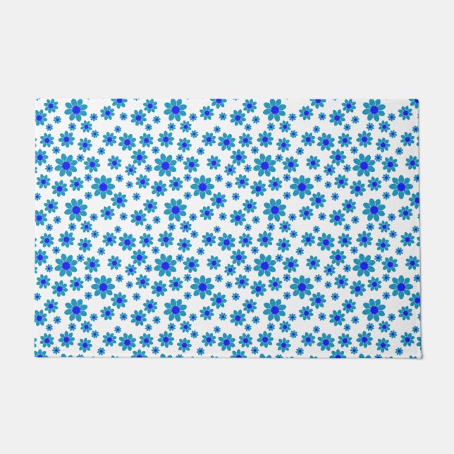 Blue Daisies | Floral Repetierendes Muster Fußmatte (Vorderseite)