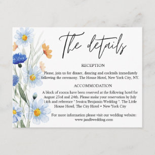 Blue Daisies Floral Wedding Details Begleitkarte