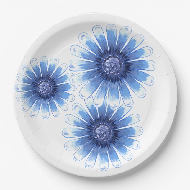 Blue Daisy 3 Blume Papierplatte Pappteller (Vorderseite)