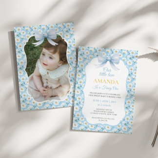 Blue Daisy Blume Extravagant ONE Girl Geburtstag Einladung