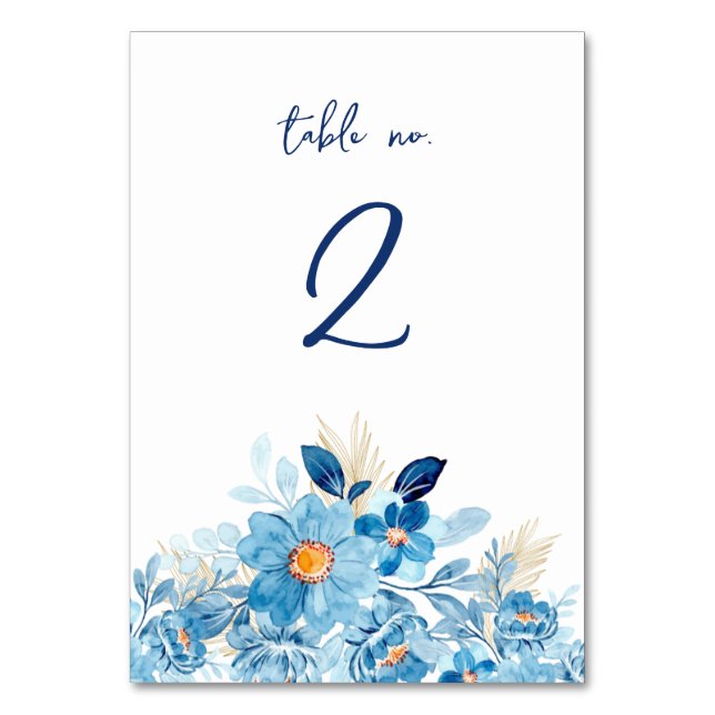 Blue Daisy Blume Tischnummer Card (Vorderseite)