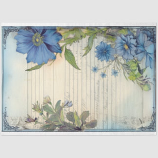 Blue Daisy Blume und Schrift ephemera Seidenpapier