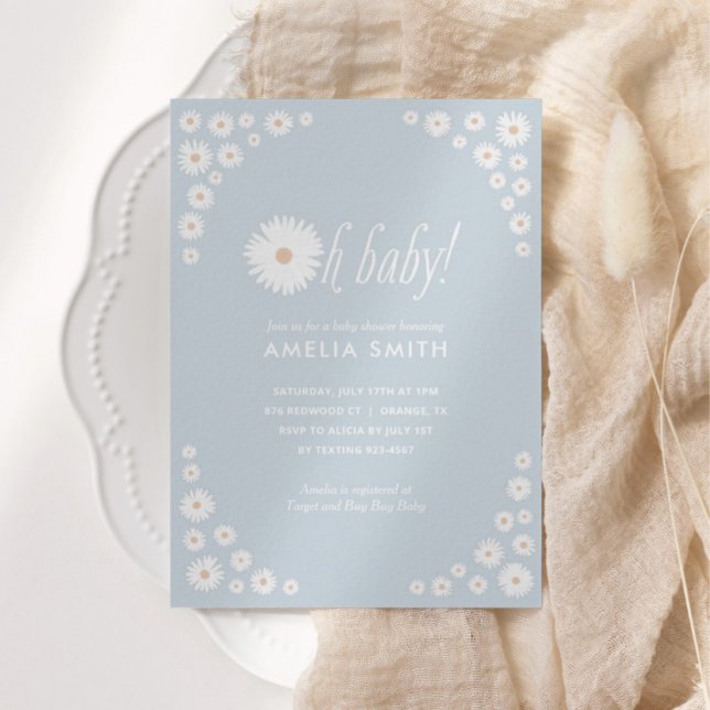 Blue Daisy Floral Boho Kinderdusche Einladung (Von Creator hochgeladen)