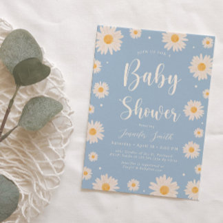Blue Daisy Floral Girl Baby Dusche Einladung