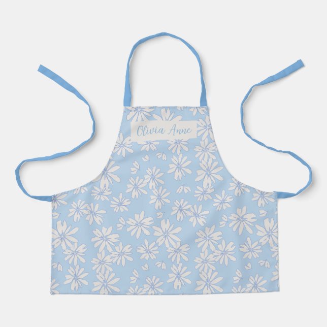 Blue Daisy Floral Girls Custom Schürze (Vorderseite)