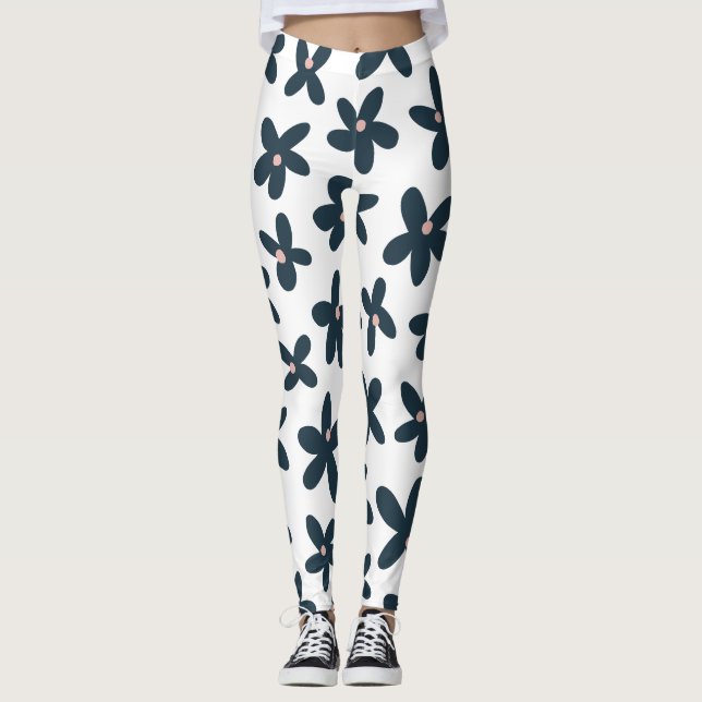 Blue Daisy Floral Niedlich Workout läuft Leggings (Vorderseite)