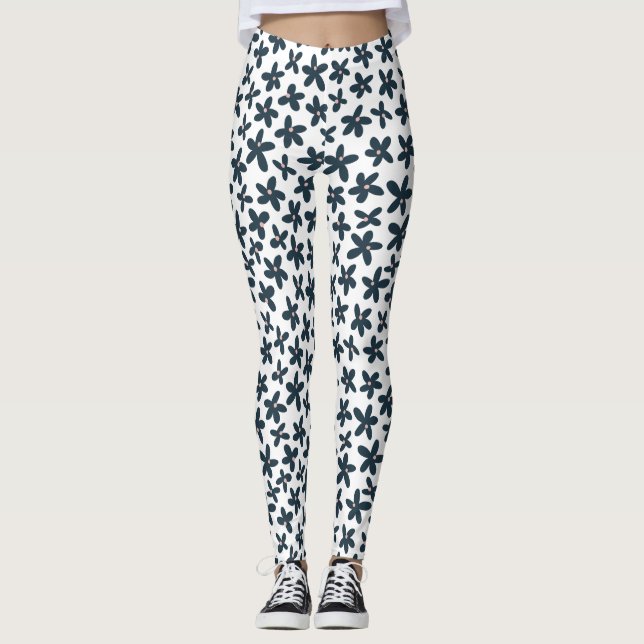Blue Daisy Floral Niedlich Workout läuft Leggings (Vorderseite)