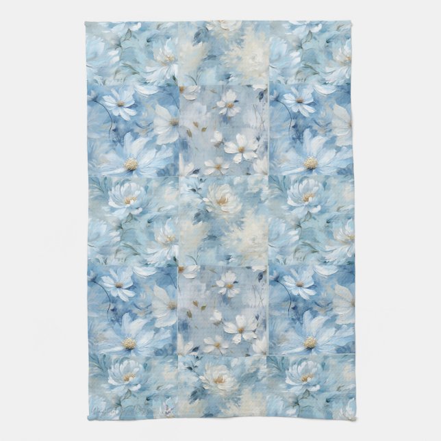Blue Daisy Floral Patchwork Küchentuch (Vertikal)