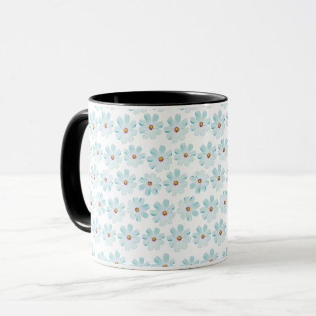 Blue Daisy Floral Pattern Mug (Devant gauche)