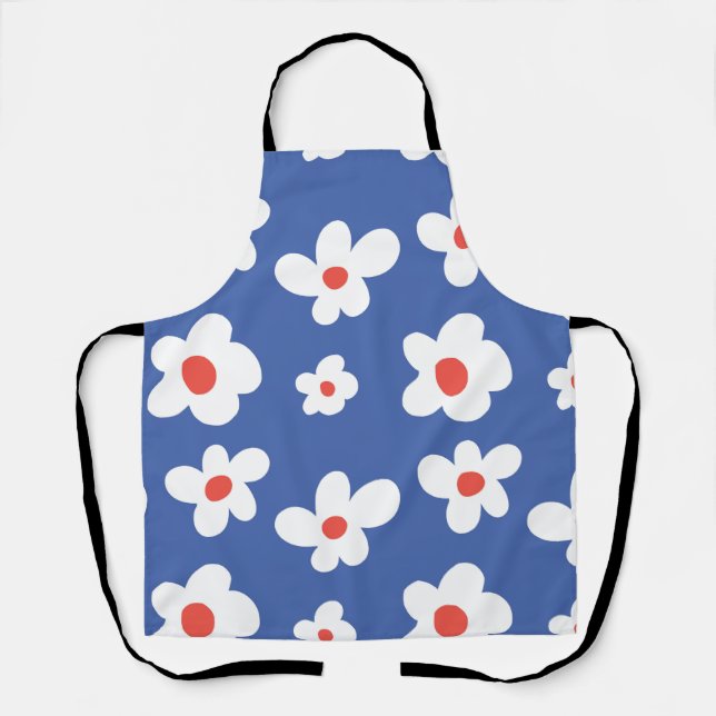 Blue Daisy Floral Pattern Playful Flower Art Schürze (Vorderseite)