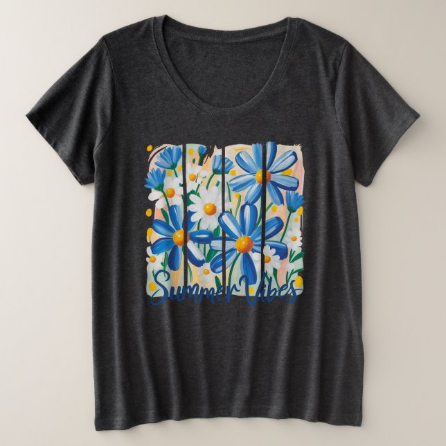 Blue Daisy Große Größe T-Shirt (Design vorne)
