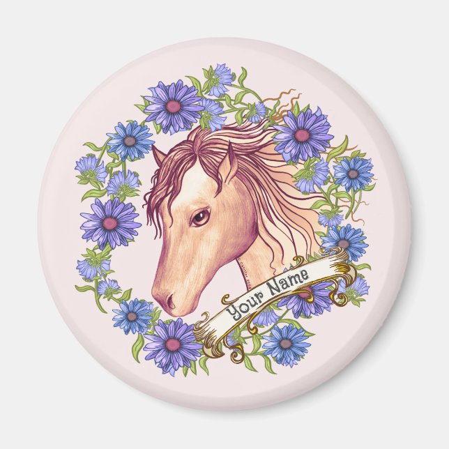 Blue Daisy Horse Magnet (Vorne)