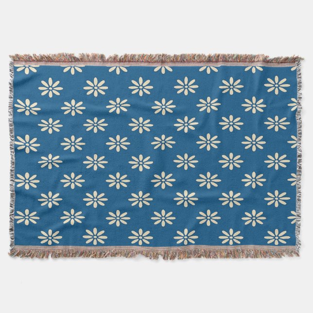 Blue Daisy Muster Throw Blanket Decke (Vorderseite)