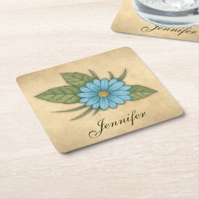 Blue Daisy Personalizable Rechteckiger Pappuntersetzer (angewinkelt)