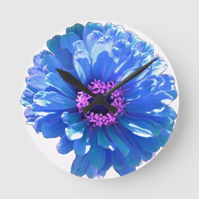 Blue Daisy Runde Wanduhr (Vorderseite)