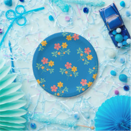Blue Daisy Vintag Bouquet Pattern Pappteller