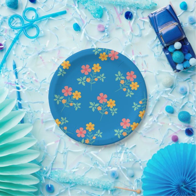 Blue Daisy Vintag Bouquet Pattern Pappteller (Party)