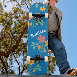 Blue Daisy Vintag Bouquet Pattern Skateboard
