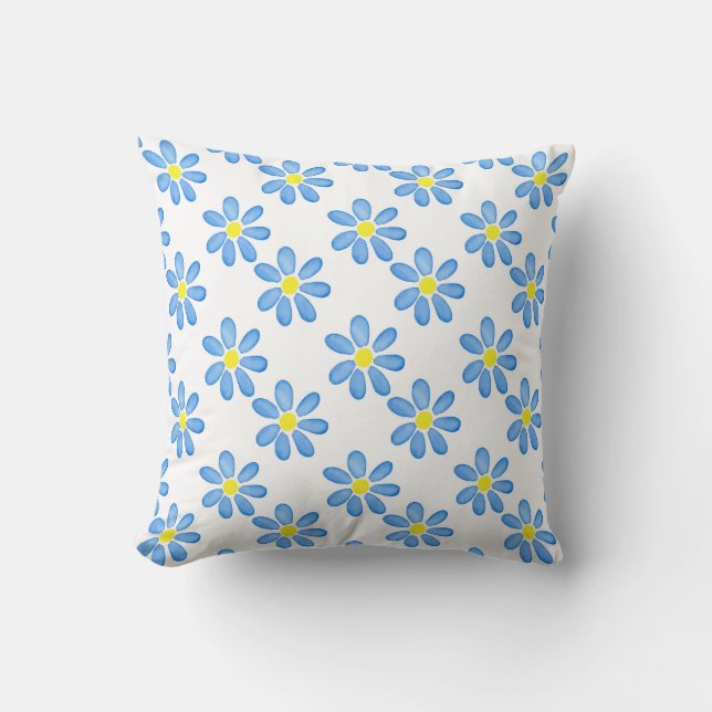Blue Daisy Watercolor Muster 2 Kissen (Vorderseite)