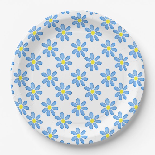Blue Daisy Watercolor Muster 2 Pappteller (Vorderseite)