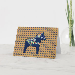 Blue Dala Horse Greeting Card Karte