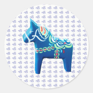 Blue Dala Horse Runder Aufkleber