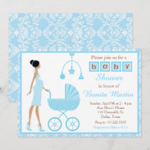 Blue Damask Afroamerikanerin Babydusche
