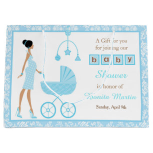 Blue Damask Afroamerikanerin Babydusche Große Geschenktüte