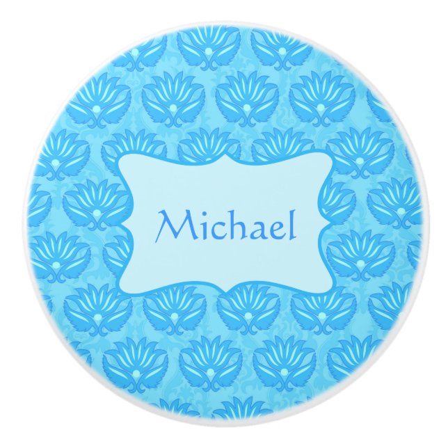 Blue Damask Baby Boy Name Personalisiert Keramikknauf (Vorderseite)