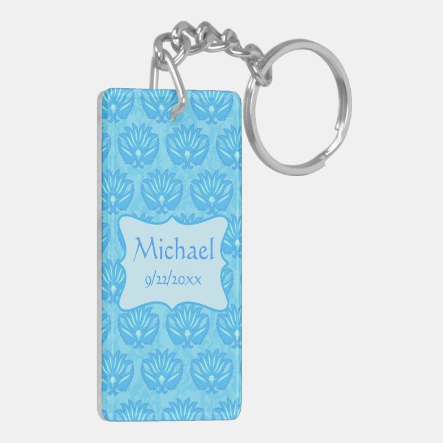 Blue Damask Baby Boy Nom Personnalisé (Dos gauche)
