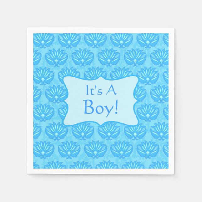 Blue Damask Baby's a Boy Ankündigung Serviette (Vorderseite)