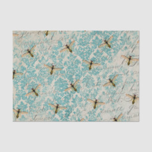 Blue Damask Bee Vintag Seidenpapier