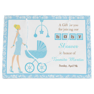 Blue Damask Blonde Woman Baby Dusche Große Geschenktüte