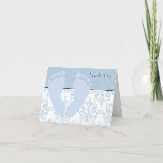 Blue Damask Blue Baby Feet Baby Vielen Dank Dankeskarte (Vorderseite)