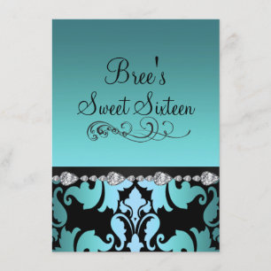 Blue Damask & Diamond Image Sweet 16 Einladen Einladung