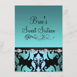Blue Damask & Diamond Image Sweet 16 Einladen Einladung