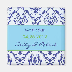 Blue Damask enregistrer la date mariage aimant