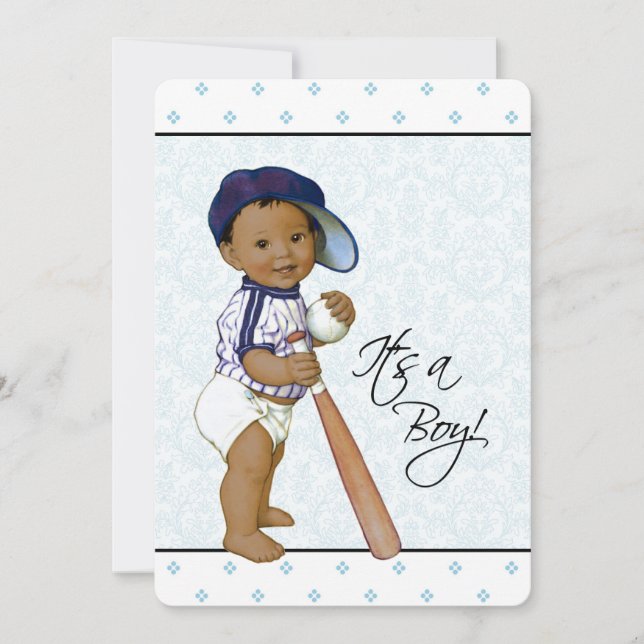 Blue Damask Ethnic Baby Boy Dusche Einladung (Vorderseite)