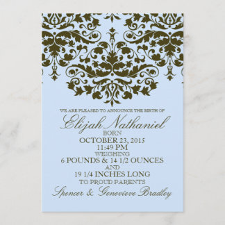 Blue Damask Formal Einführung Geburtsankündigung Ankündigung
