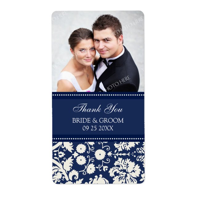 Blue Damask Foto Hochzeitstempel (Vorne)