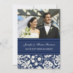 Blue Damask Foto Just Married Anunctions Cards Ankündigung