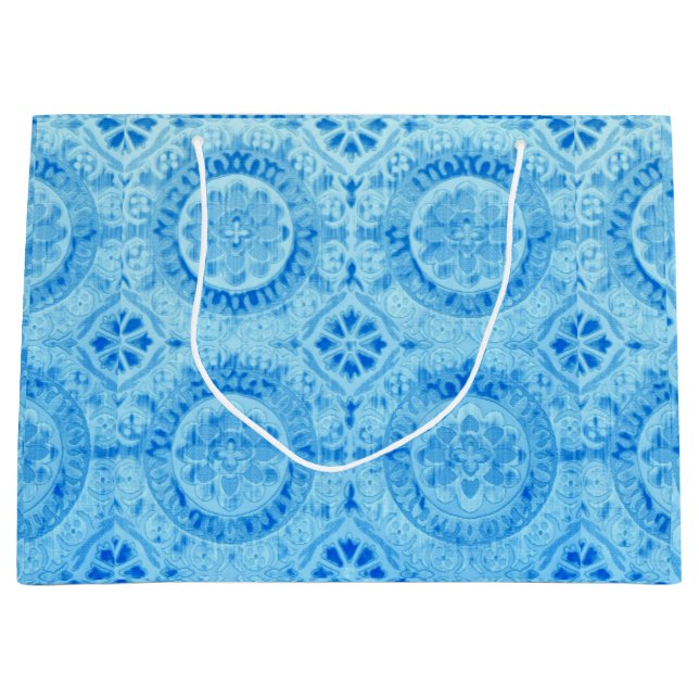 Blue Damask Geschenktasche Große Geschenktüte (Vorderseite)